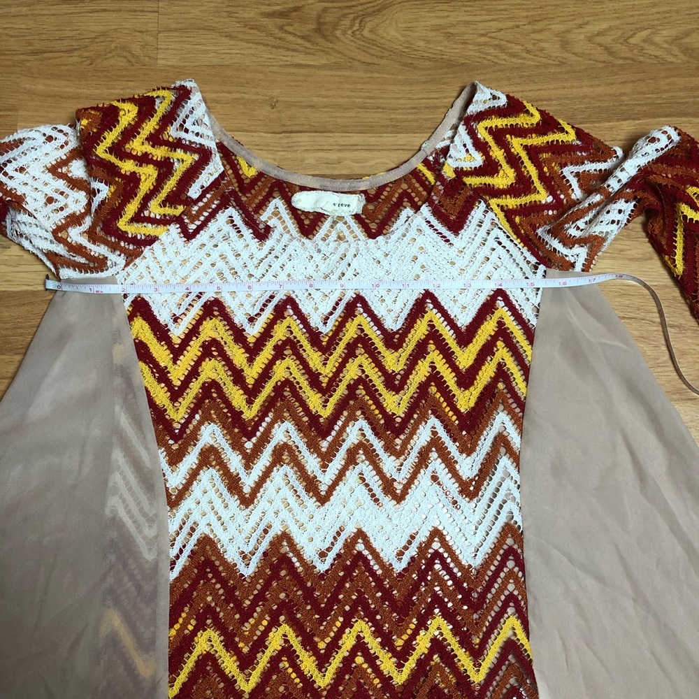 A’REVE chevron striped fall fire crochet knit shirt blouse sheer layers Sz Small - Picture 8 of 15